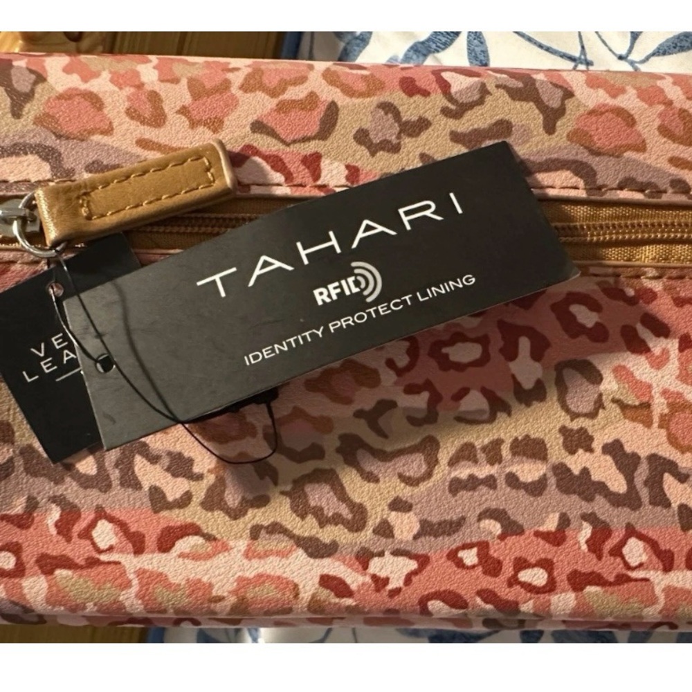 Tahari Pink and Tan Leopard Clutch